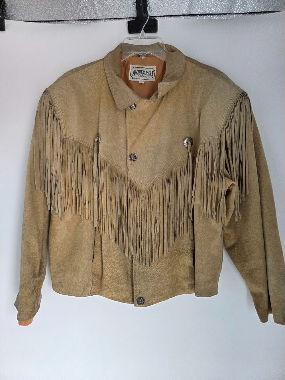Vintage Leather American Eagle Suede Fringe Jacket Size 10 Western Native Style